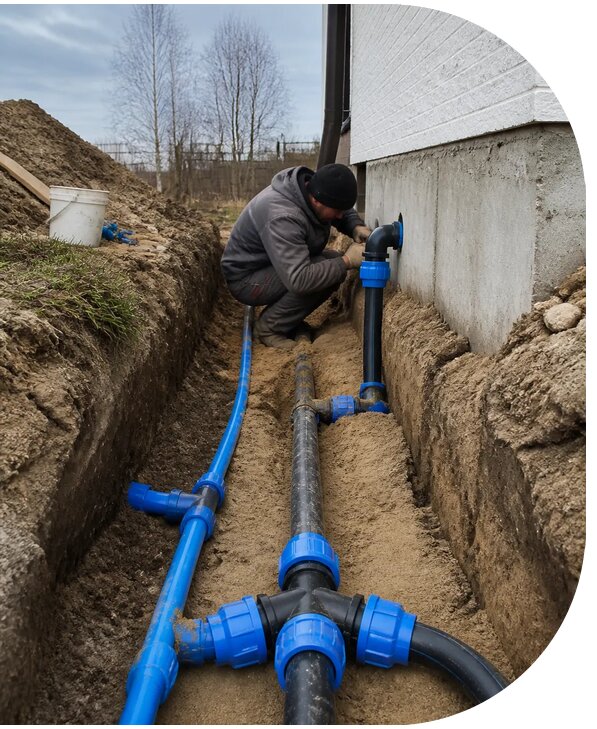 Монтаж наружного водопровода на участке под ключ в Новомосковске